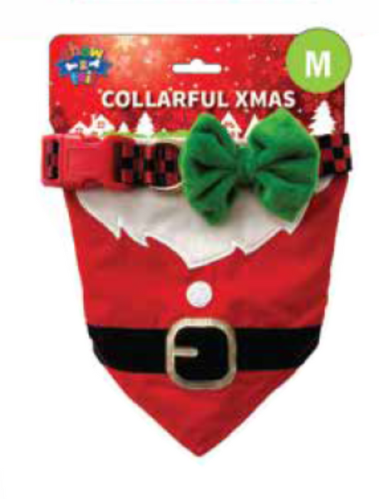 The Show and Tail, Collarful Xmas Santa Christmas themed Bandana reversible soft lighweight fabric collar bow set