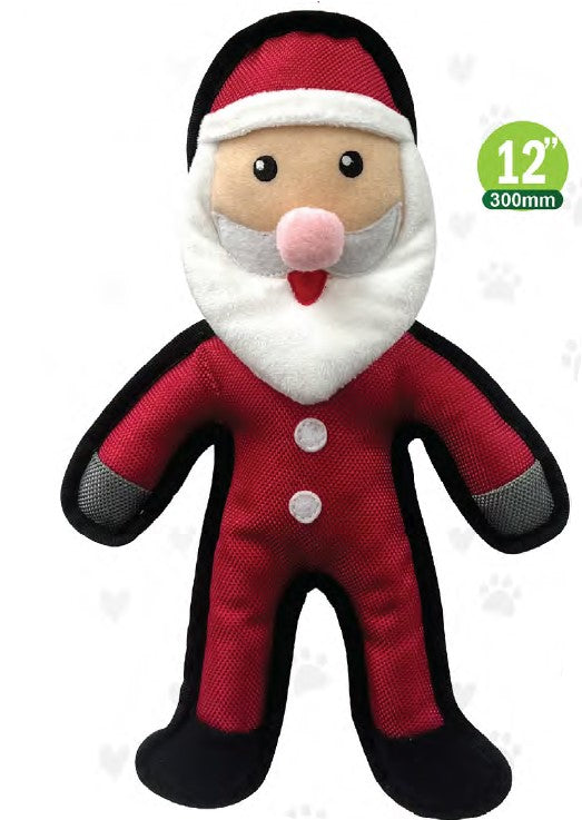Show and Tail - Christmas Plush dog play toy, "Deck The Paws" Santa with durable squeaker inside - 12 -inch Festive Dog Toy.