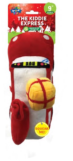 Show and Tail - Christmas Plush dog play toy, The Kiddle Express - with school bus plush toy with durable Squeaker in the middle - Festive Dog Toy 9 Inch.