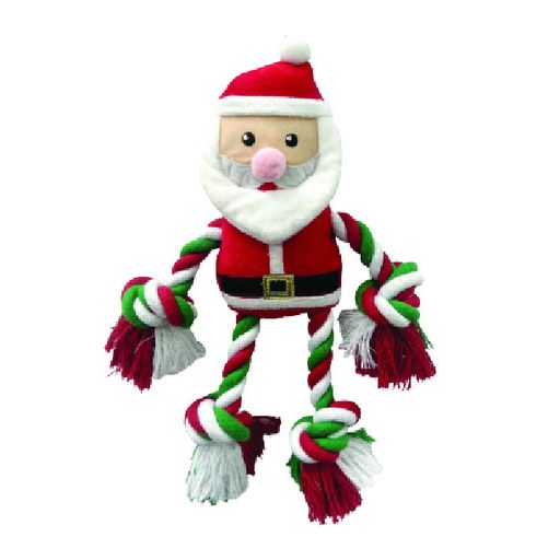 Show and Tail - Christmas Plush dog play toy, The Santa's Yelper - with Pull Me and I Rope function and Squeaker belly - Festive Dog Toy 13 Inch.