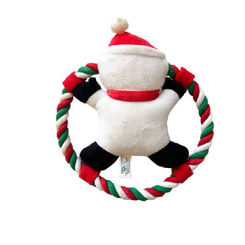 Show and Tail - Christmas Plush dog play toy, The Yappy - with colorful rope and plush toy with Squeaker belly in the middle - Festive Dog Toy 9 Inch.