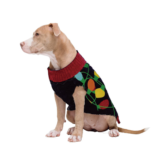 May Your Days Be Snuggly and Bright Dog Holiday Sweater - Bulbs Pattern