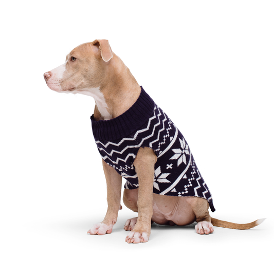 May Your Days Be Snuggly and Bright Dog Holiday Sweater - Blue Nordic Pattern