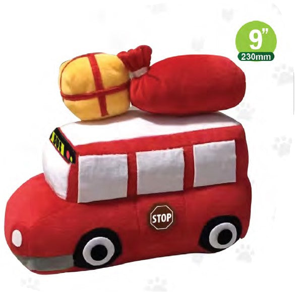 Show and Tail - Christmas Plush dog play toy, The Kiddle Express - with school bus plush toy with durable Squeaker in the middle - Festive Dog Toy 9 Inch.