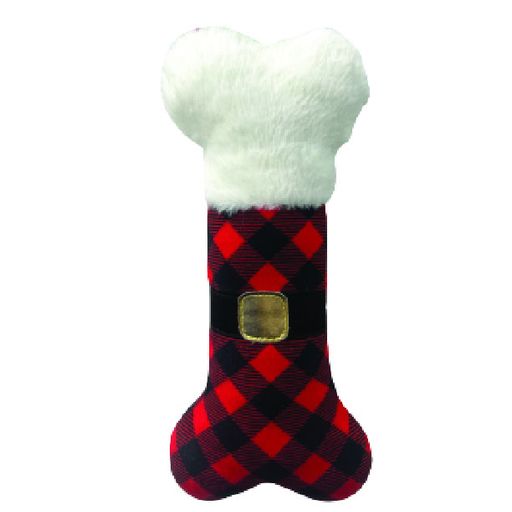 Show and Tail - Christmas Plush dog play toy, The Snow Bone - with festive print and a squeaker - Festive Dog Toy 12 Inch.