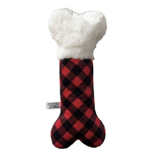 Show and Tail - Christmas Plush dog play toy, The Snow Bone - with festive print and a squeaker - Festive Dog Toy 12 Inch.