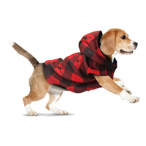 Fleece Hoodie Coat - Plaid Pattern In Shades Of Red