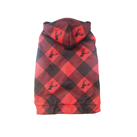 Fleece Hoodie Coat - Plaid Pattern In Shades Of Red