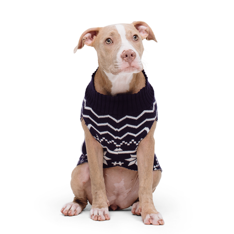 May Your Days Be Snuggly and Bright Dog Holiday Sweater - Blue Nordic Pattern