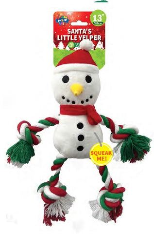 Show and Tail - Christmas Plush dog play toy, The Santa's Yelper - with Pull Me and I Rope function and Squeaker belly - Festive Dog Toy 13 Inch.